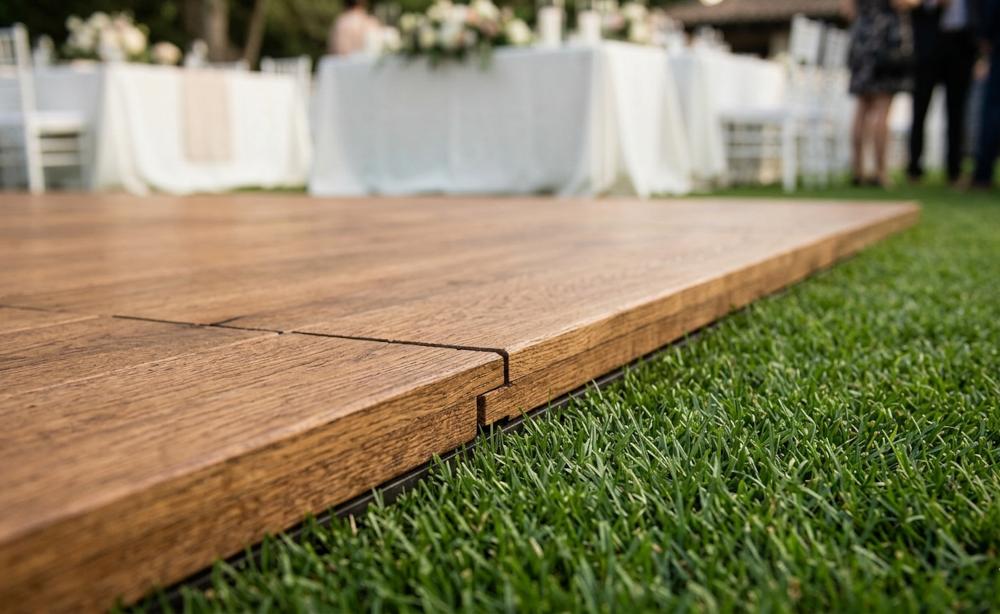 Outdoor wedding temporary flooring setup