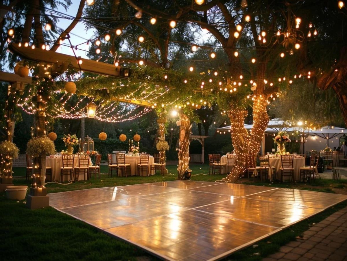Fairy lights over garden dance floor