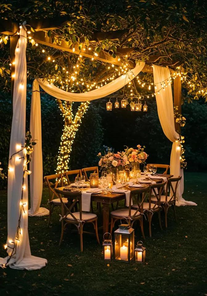 Garden wedding with fairy lights
