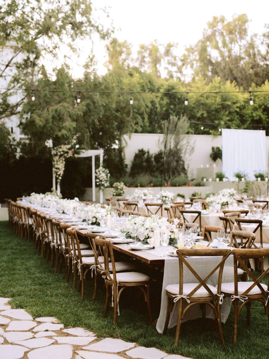 Family style outdoor wedding dining