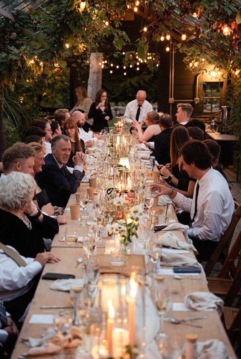 Family style wedding dinner table