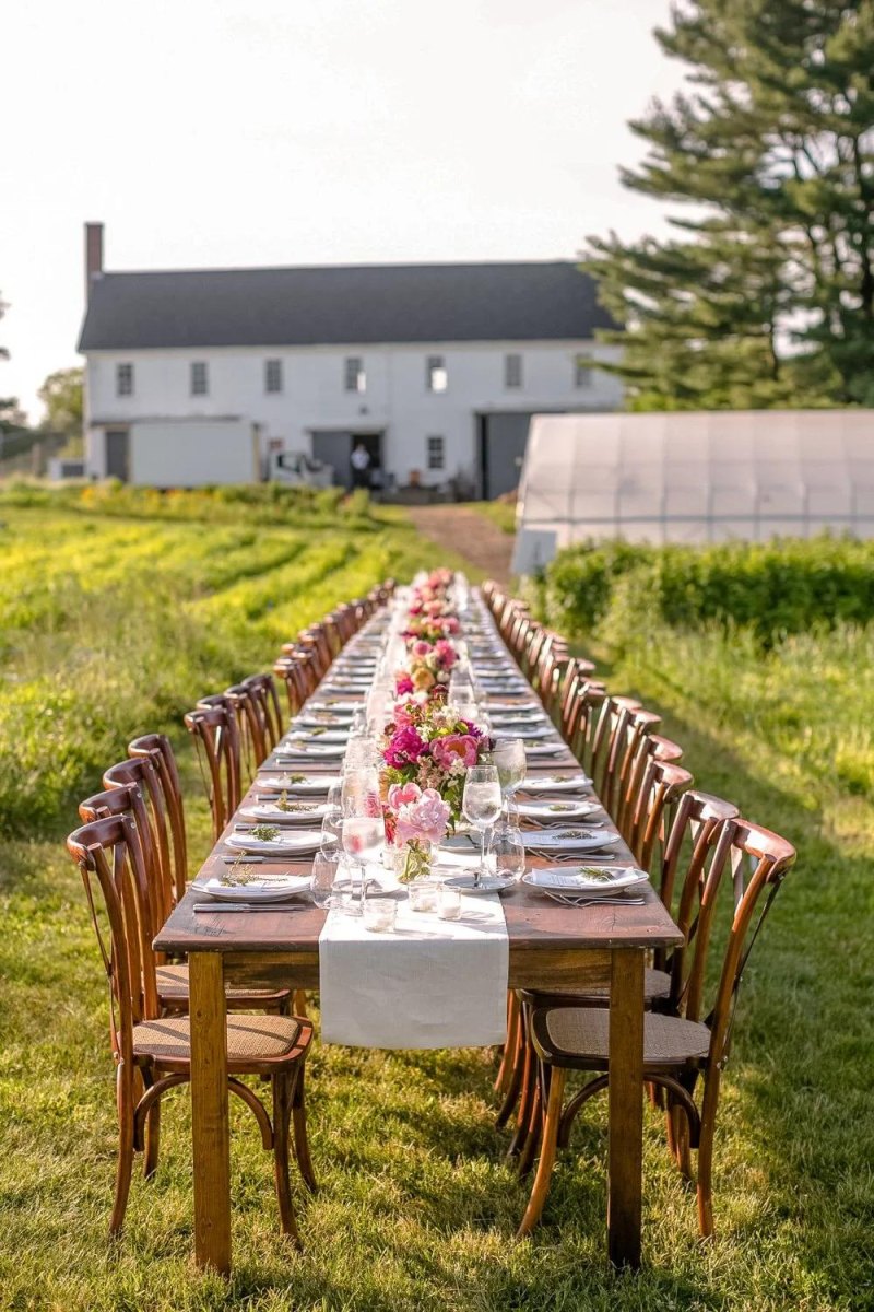 Farmhouse long table wedding dinner