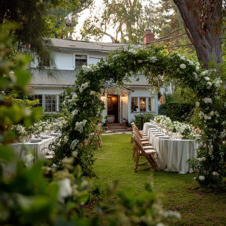 Garden wedding floral arch ceremony