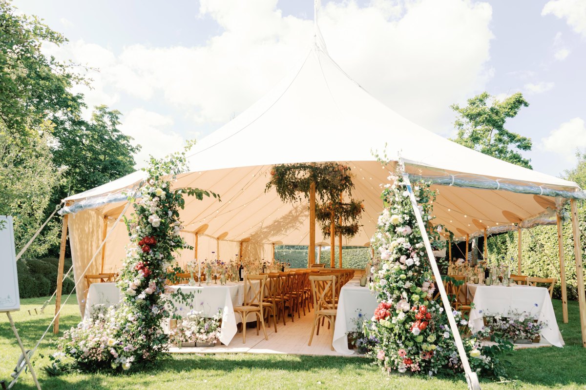 Garden wedding marquee floral decor