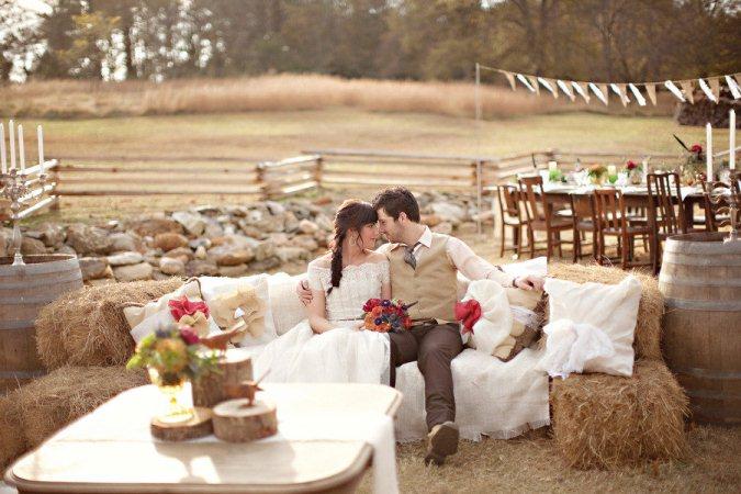 Hay bale wedding seating area