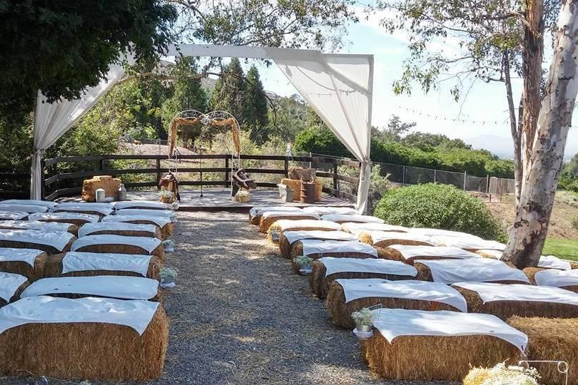 Hay bale wedding seating