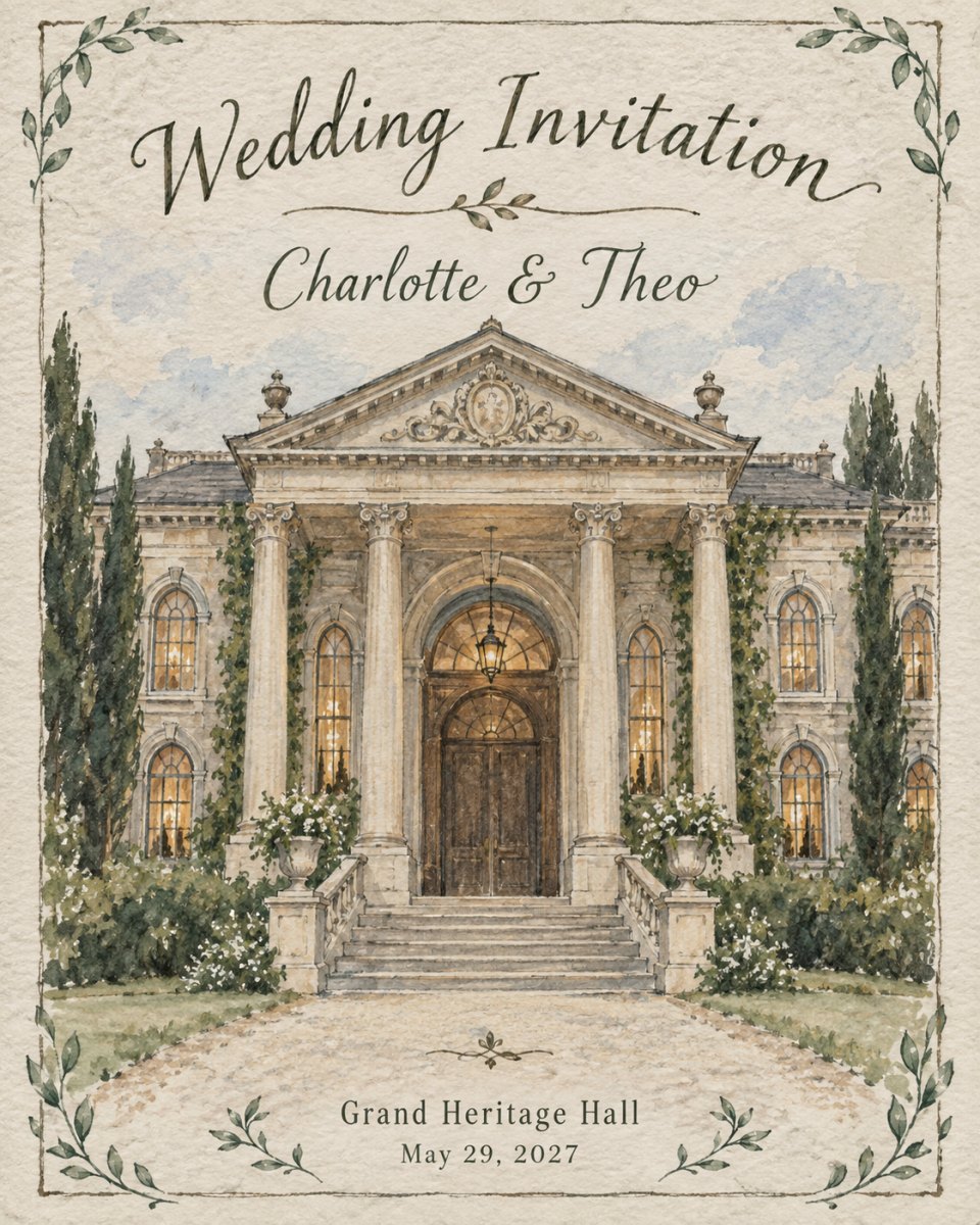 Historic hall venue invitation illustration
