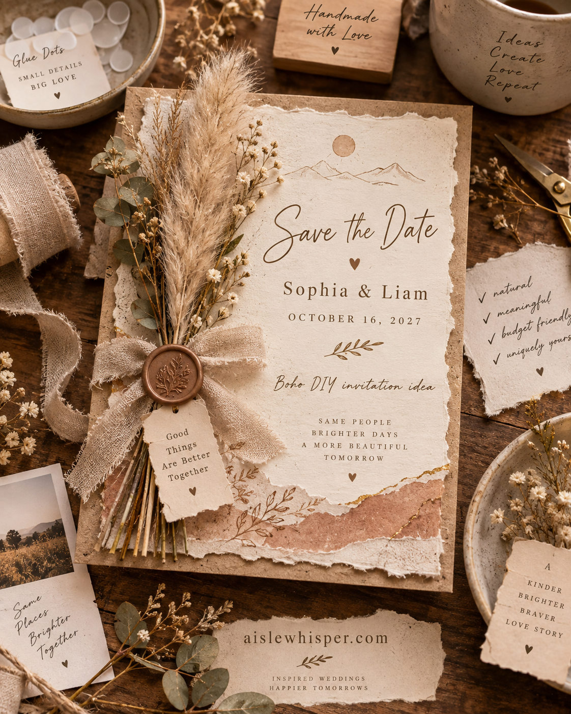 Rustic DIY save date invitation materials