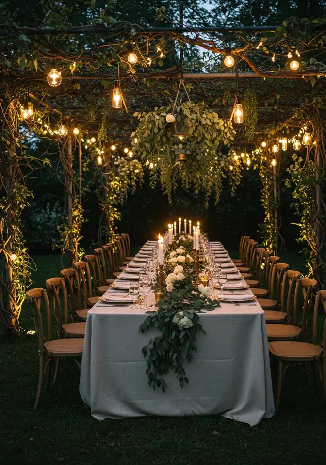 Intimate garden wedding dining