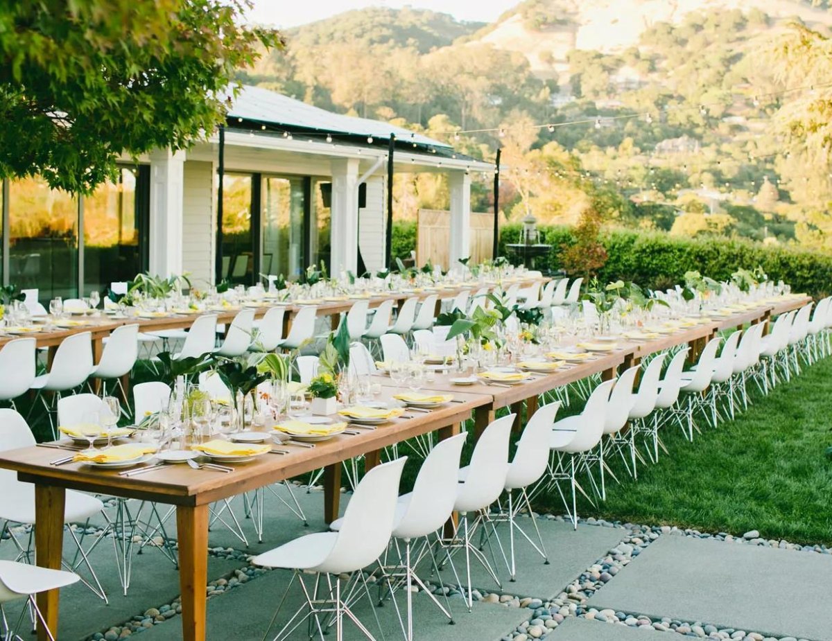 Modern minimalist backyard wedding setup