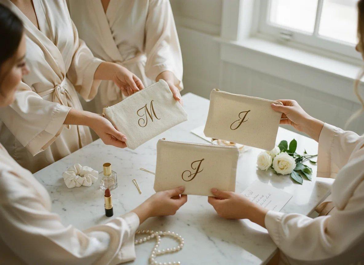 Monogrammed linen bridesmaid pouch