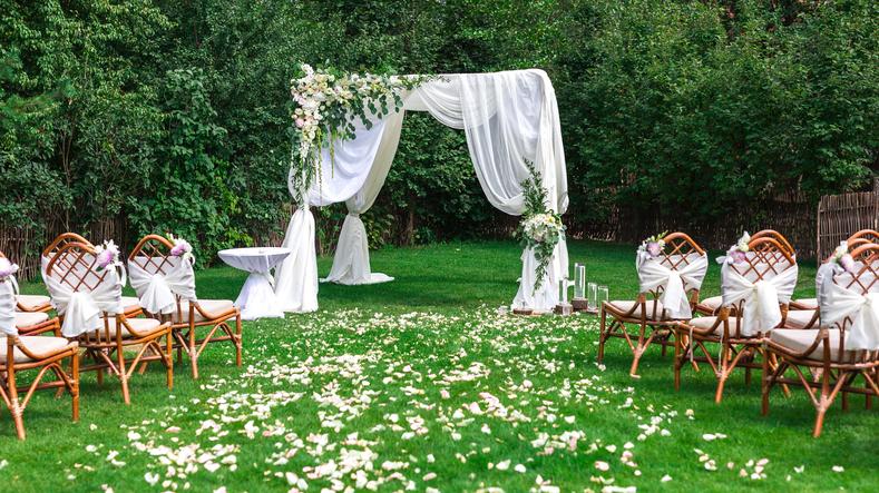 Natural greenery wedding ceremony backdrop