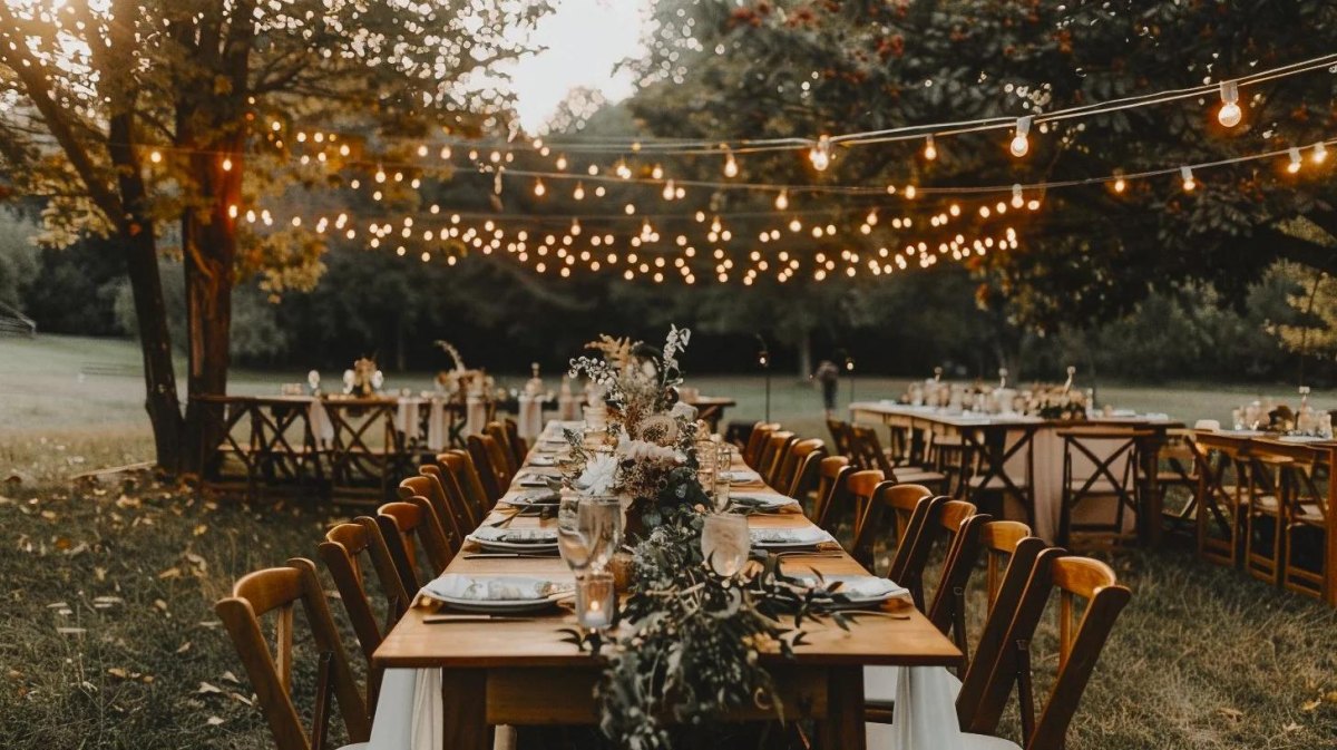 Outdoor country wedding lighting