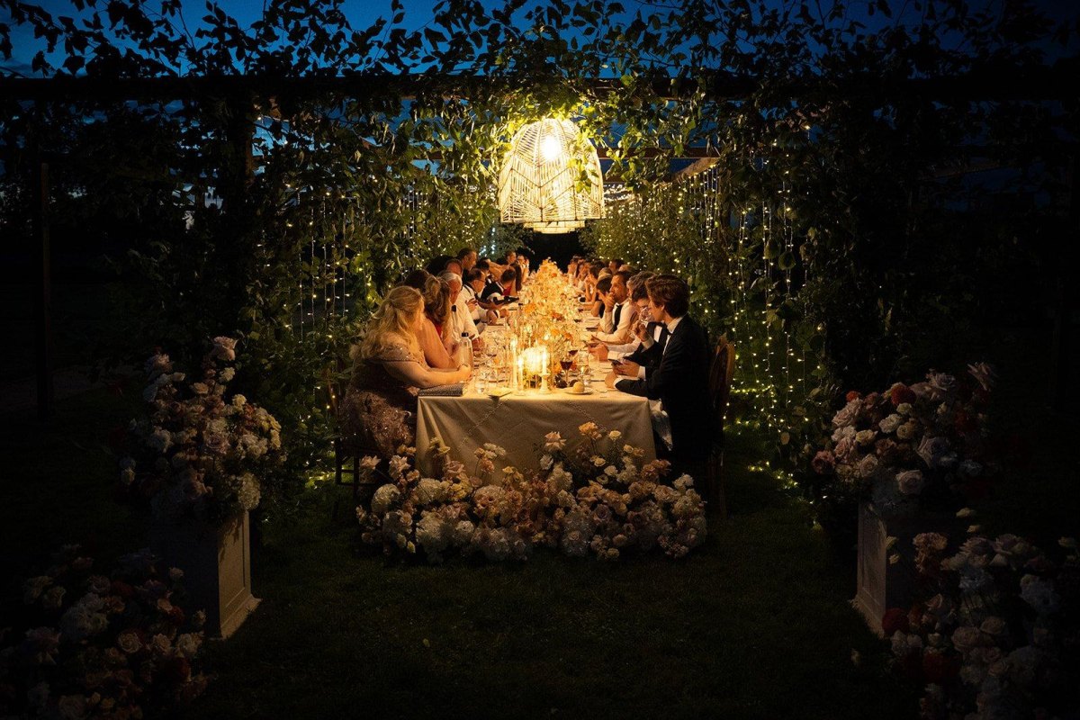 Outdoor wedding dinner setup