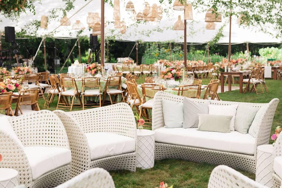 Outdoor wedding lounge seating area