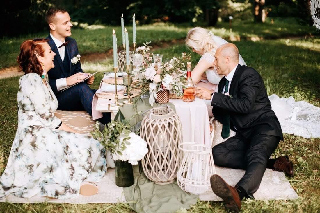 Outdoor picnic wedding setup