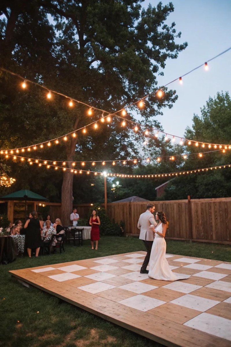 Outdoor wedding dance floor lights