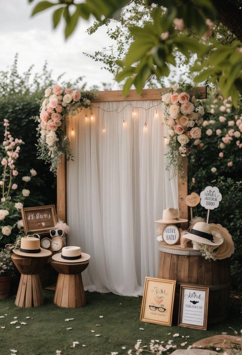 Outdoor backyard wedding photo booth