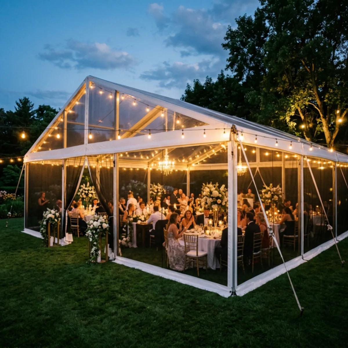 Garden wedding setup with insect protection