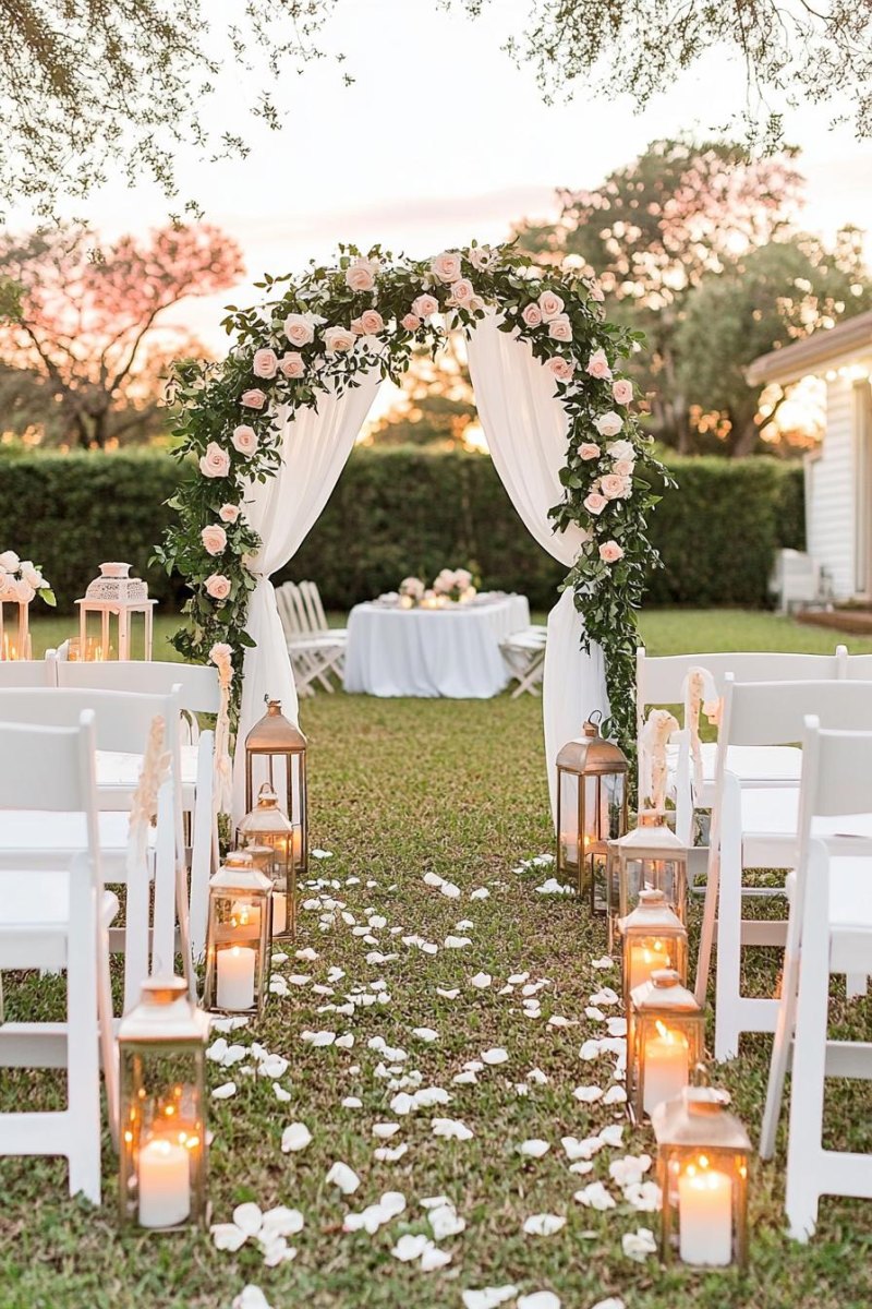 Personalized details at backyard wedding ceremony