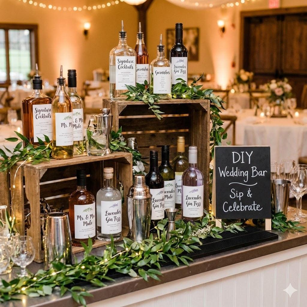 DIY wedding drink station setup