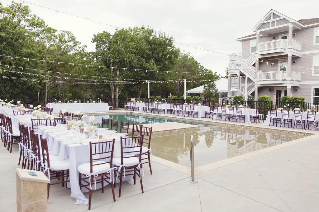 Poolside backyard wedding reception