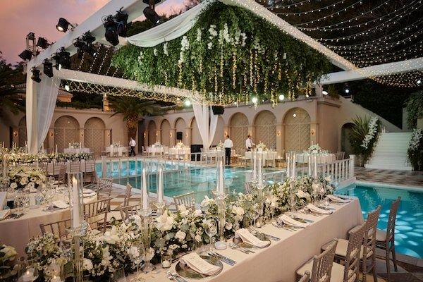 Poolside wedding reception decorations