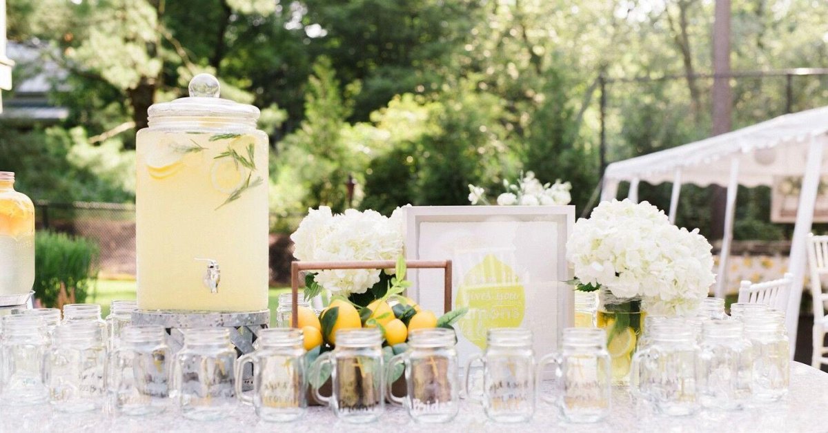 Summer wedding drink station setup