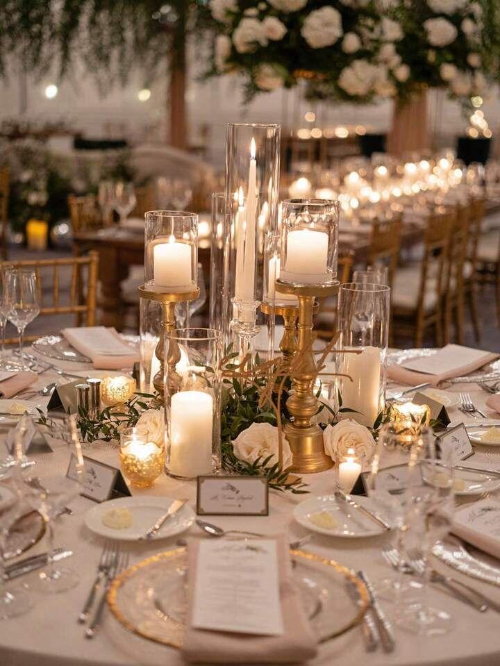 Elegant reception table with candle centerpiece