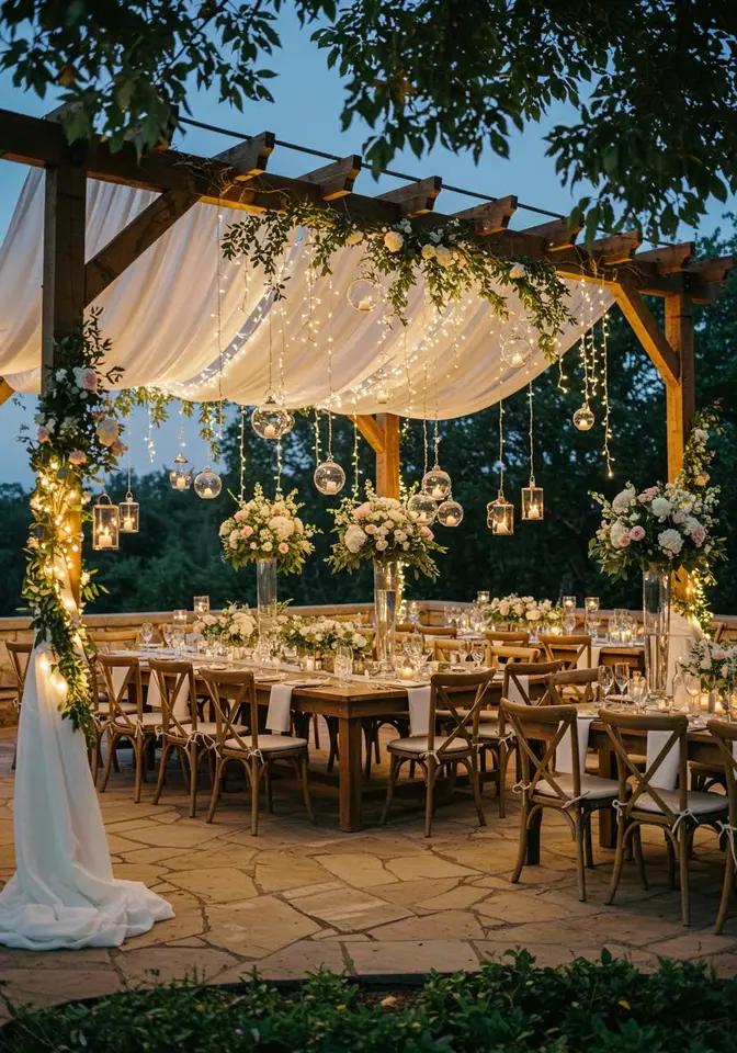 Dinner under garden pergola