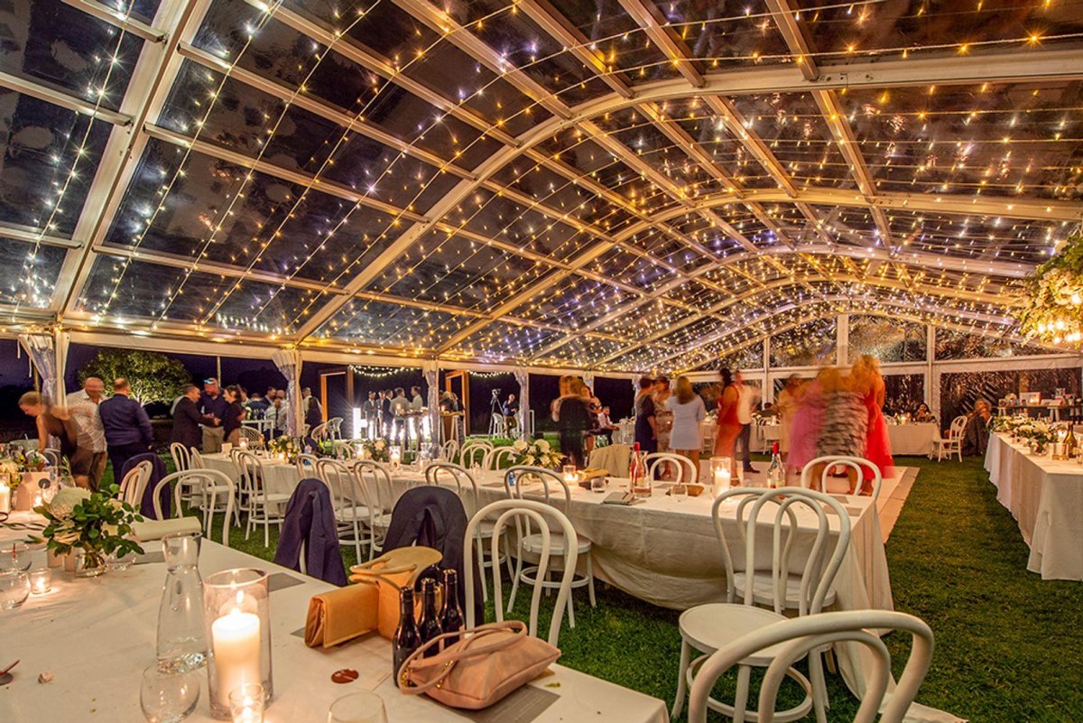 Fairy light wedding marquee reception