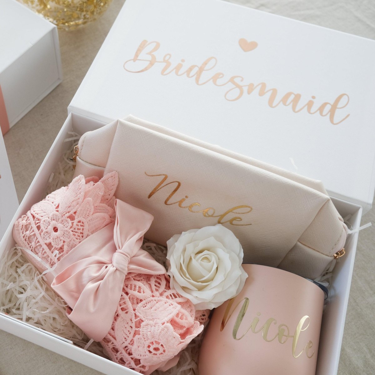Lace decorated bridesmaid gift box
