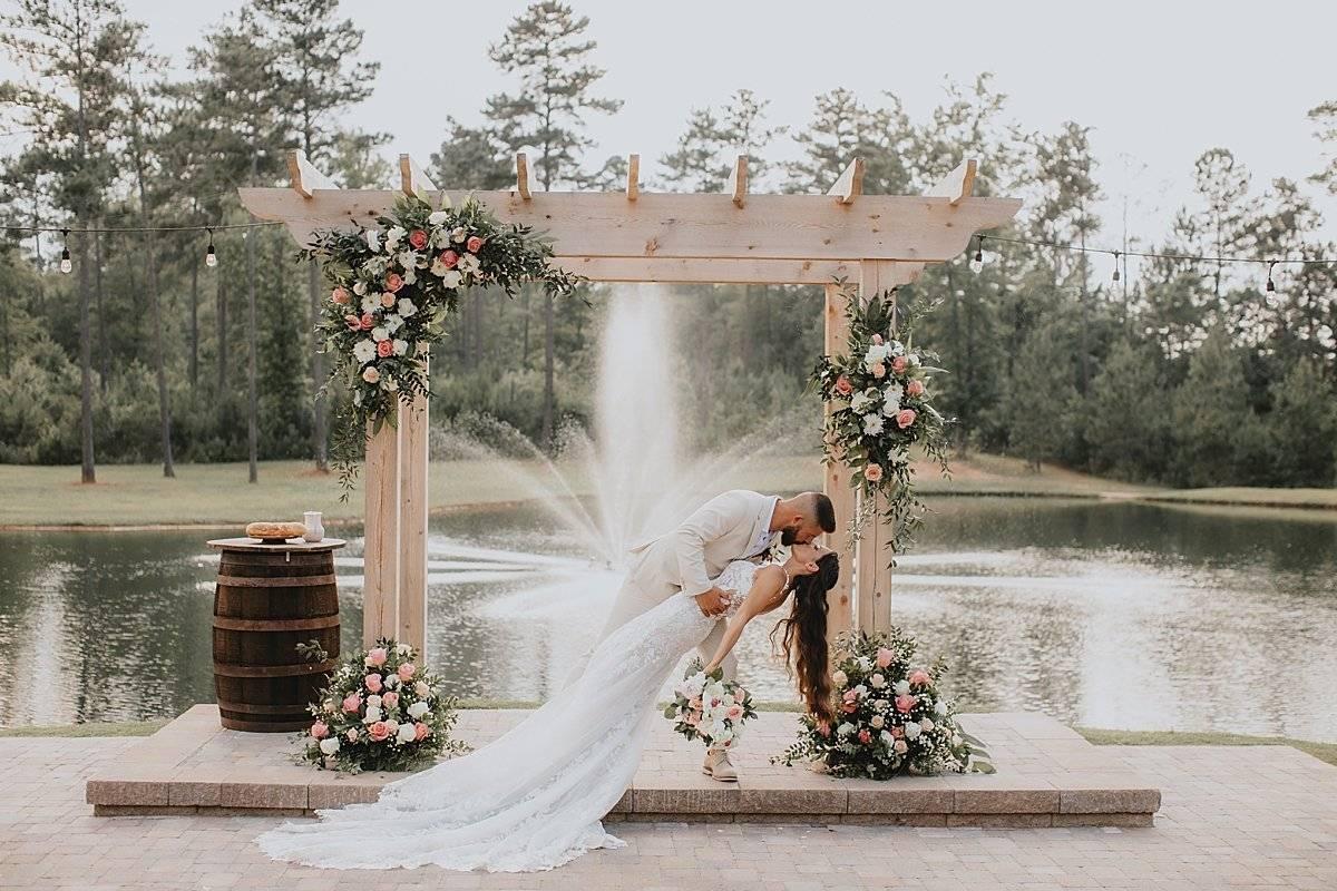 Garden wedding water feature backdrop