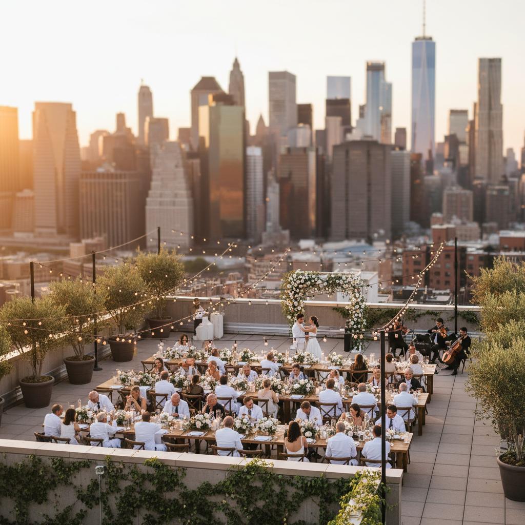 Rooftop wedding venue city skyline
