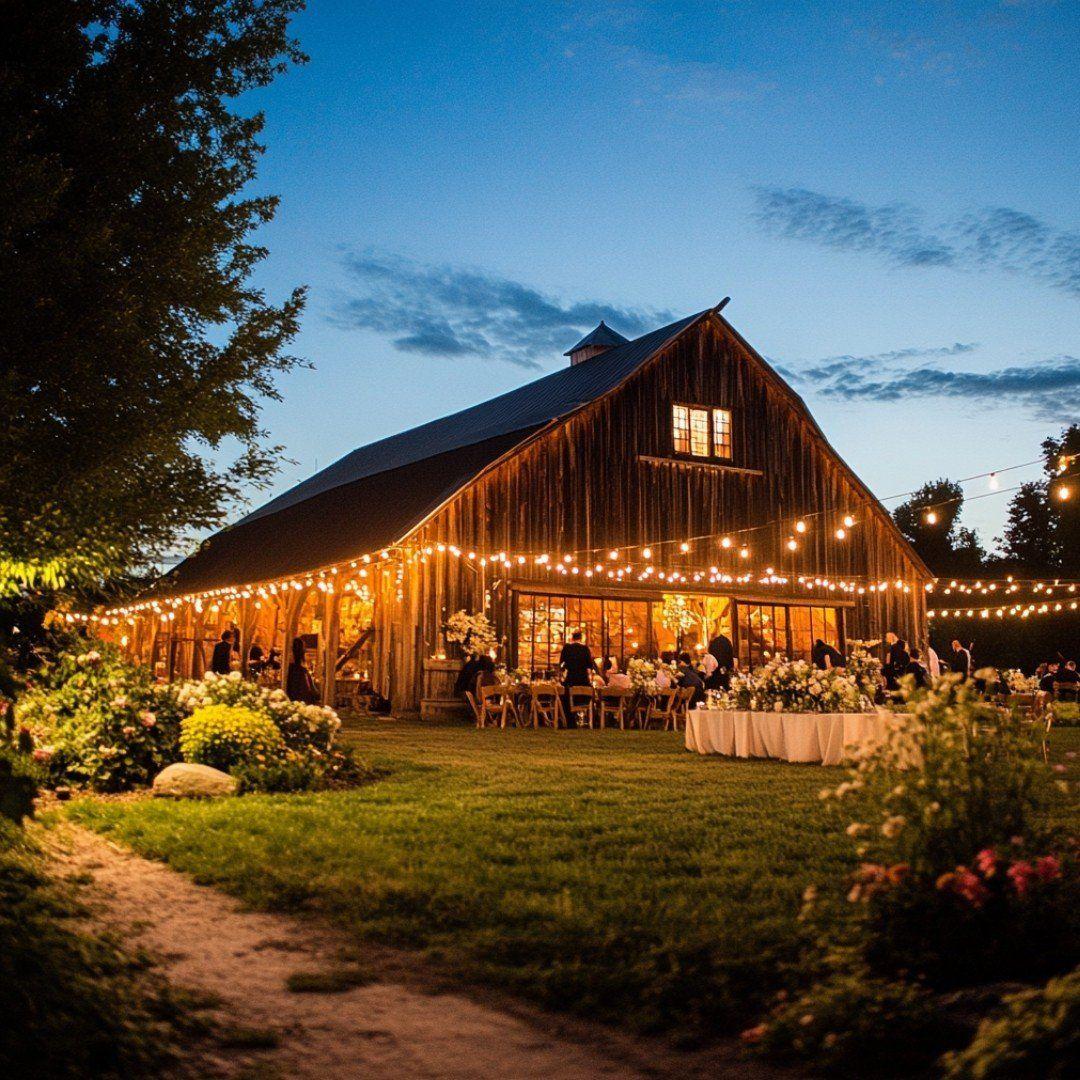 Rustic barn outdoor wedding reception