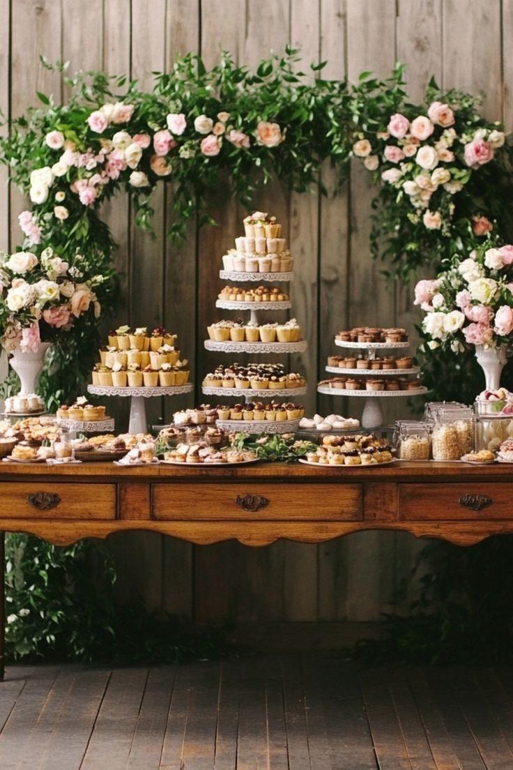 Rustic wedding dessert table