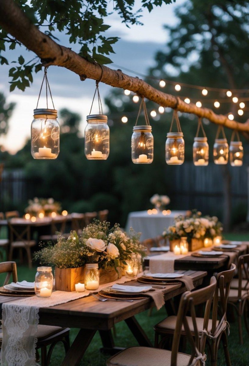 Rustic lantern wedding pathway