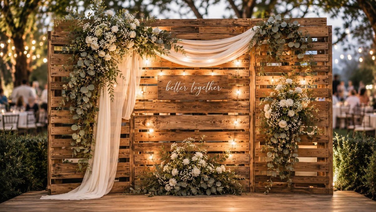 Rustic wedding photo booth backdrop