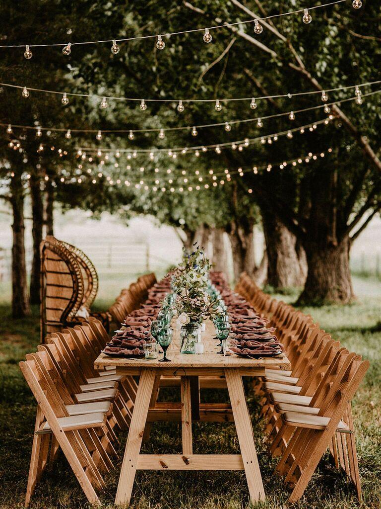 Rustic wooden wedding decorations outdoors