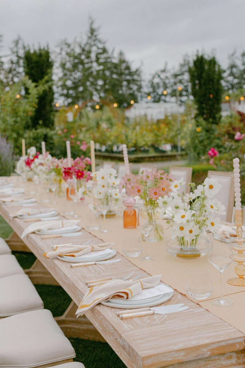 Seasonal flowers on wedding tables