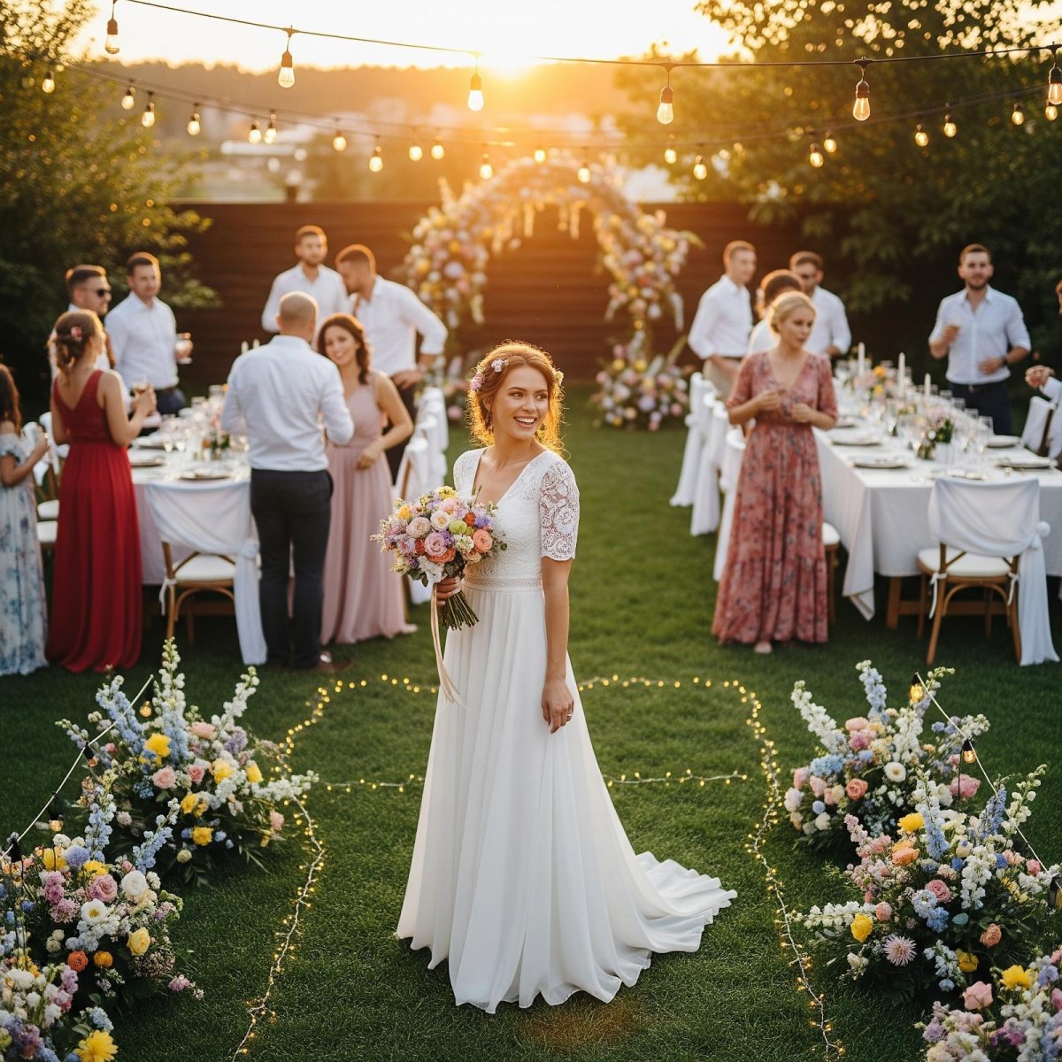Sunset backyard wedding celebration
