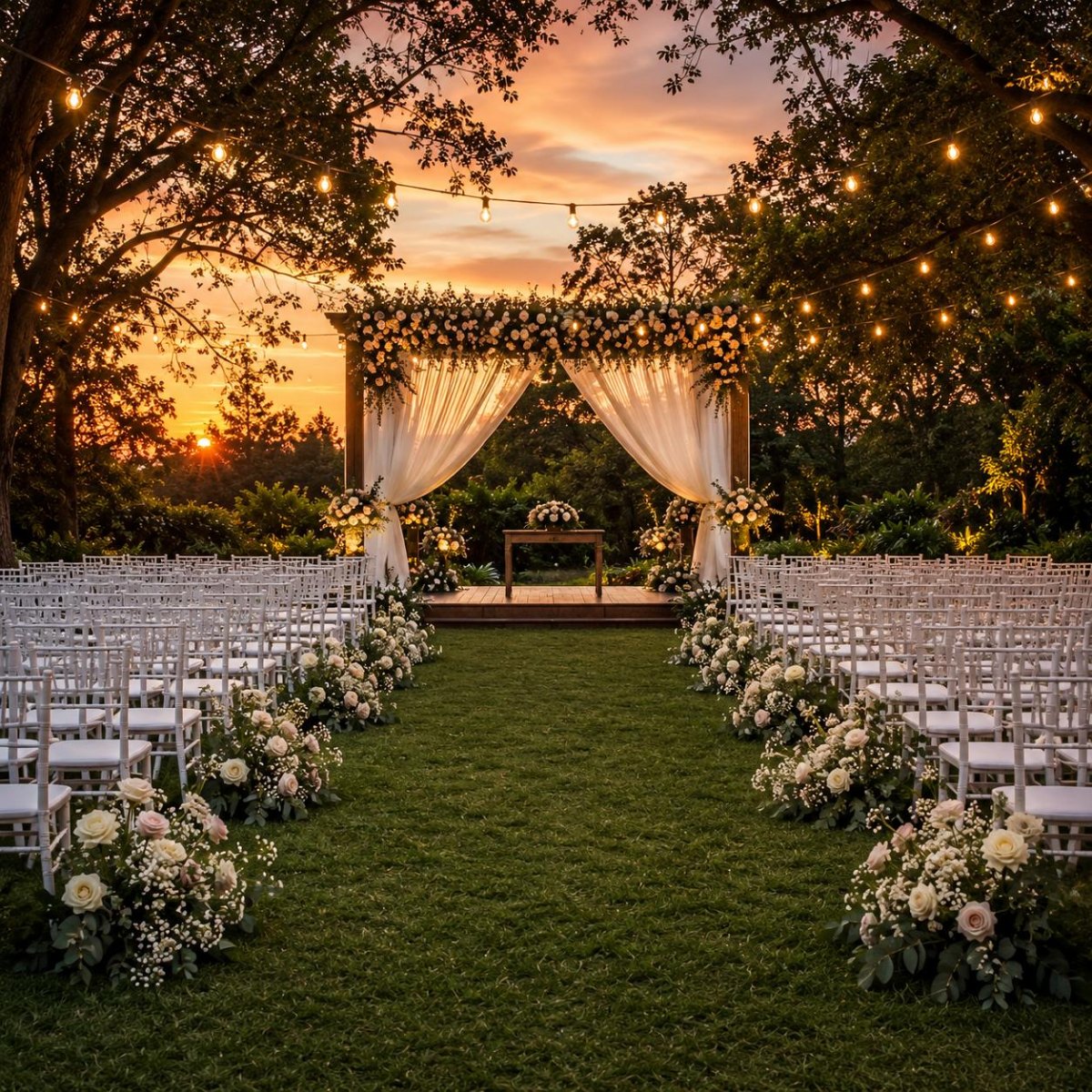 Sunset backyard wedding ceremony