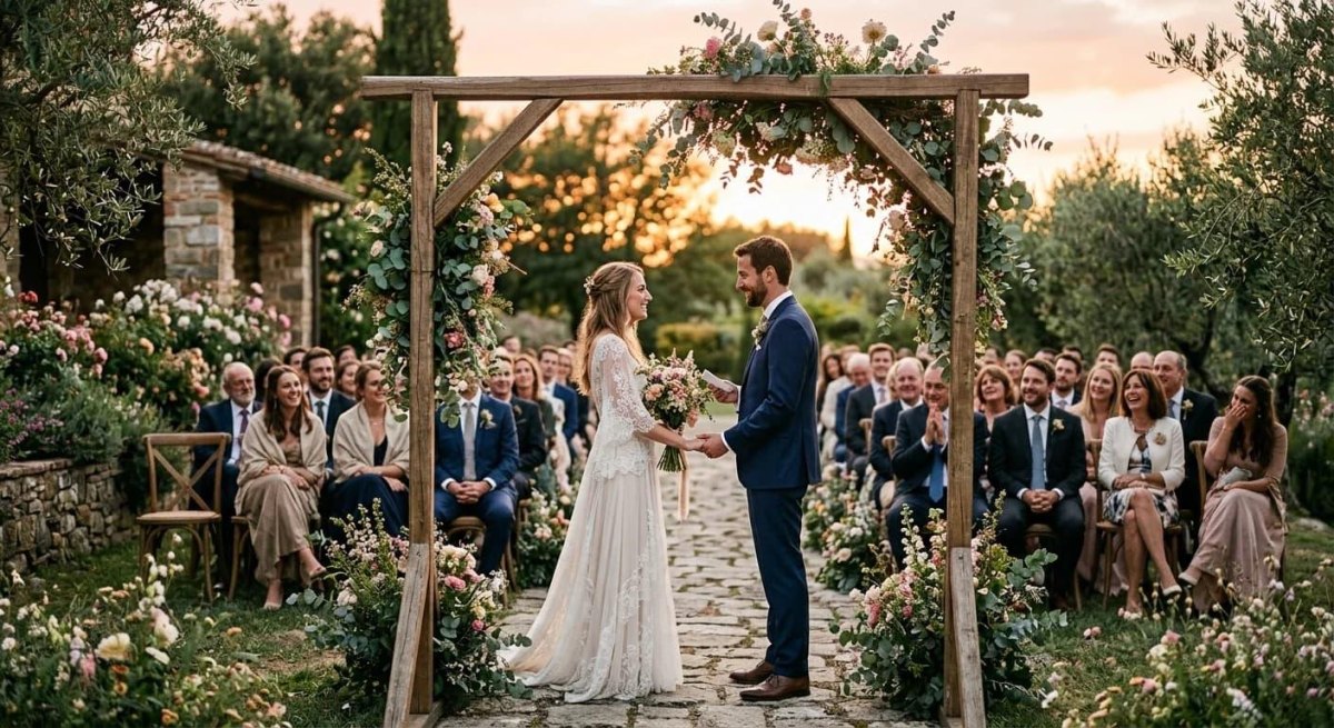 Sunset garden wedding ceremony