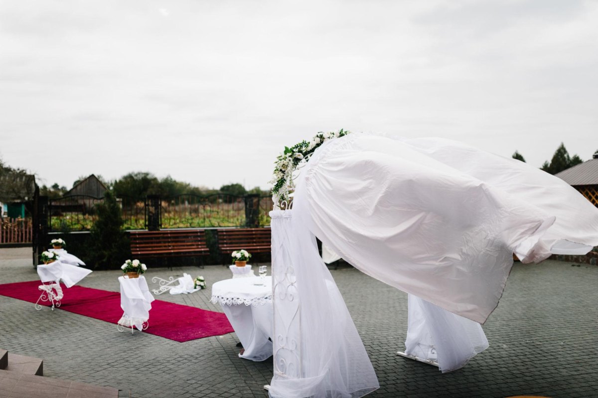 Wedding decorations blowing in wind
