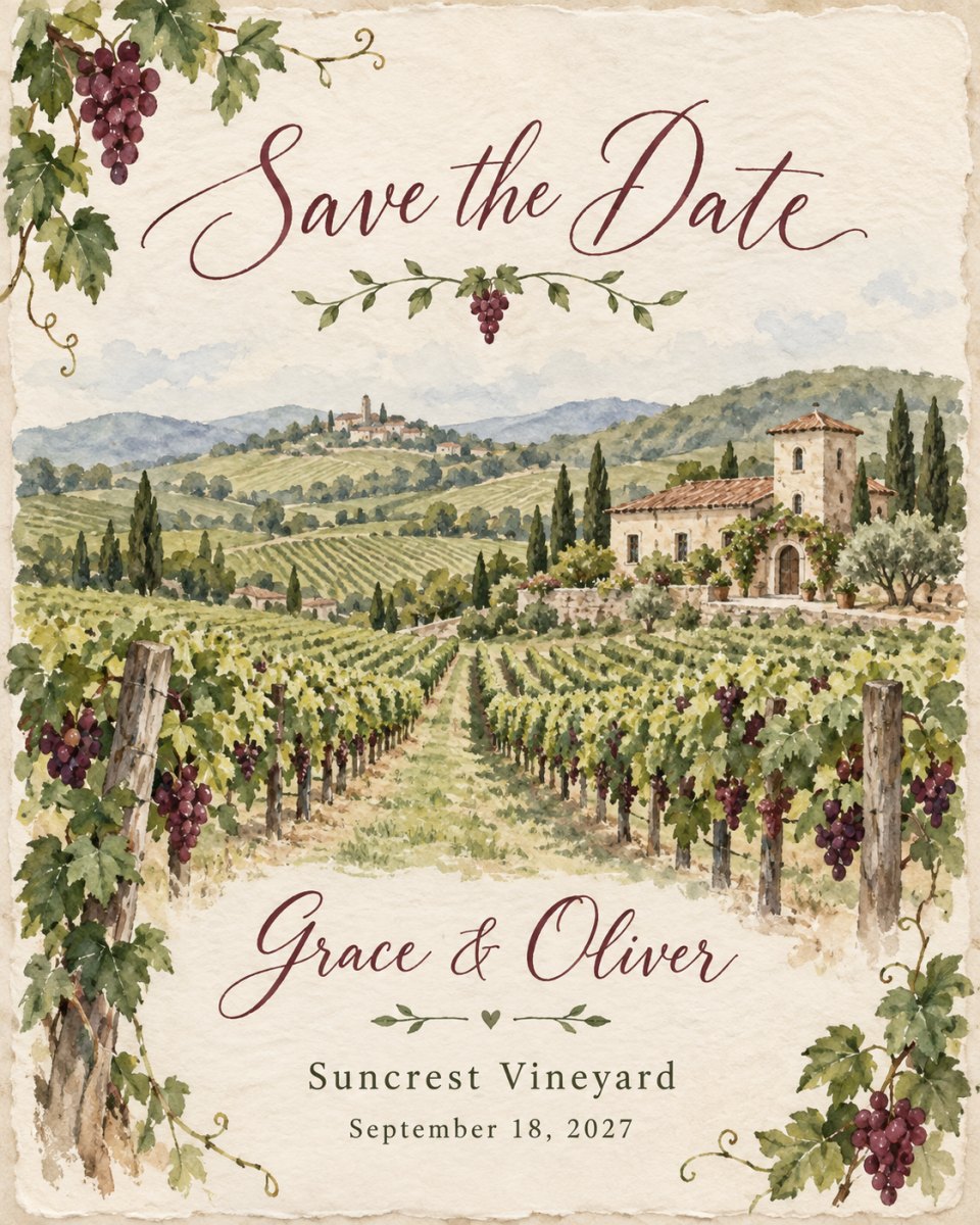 Vineyard venue invitation illustration