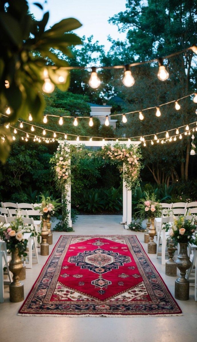 Vintage decor at backyard wedding ceremony