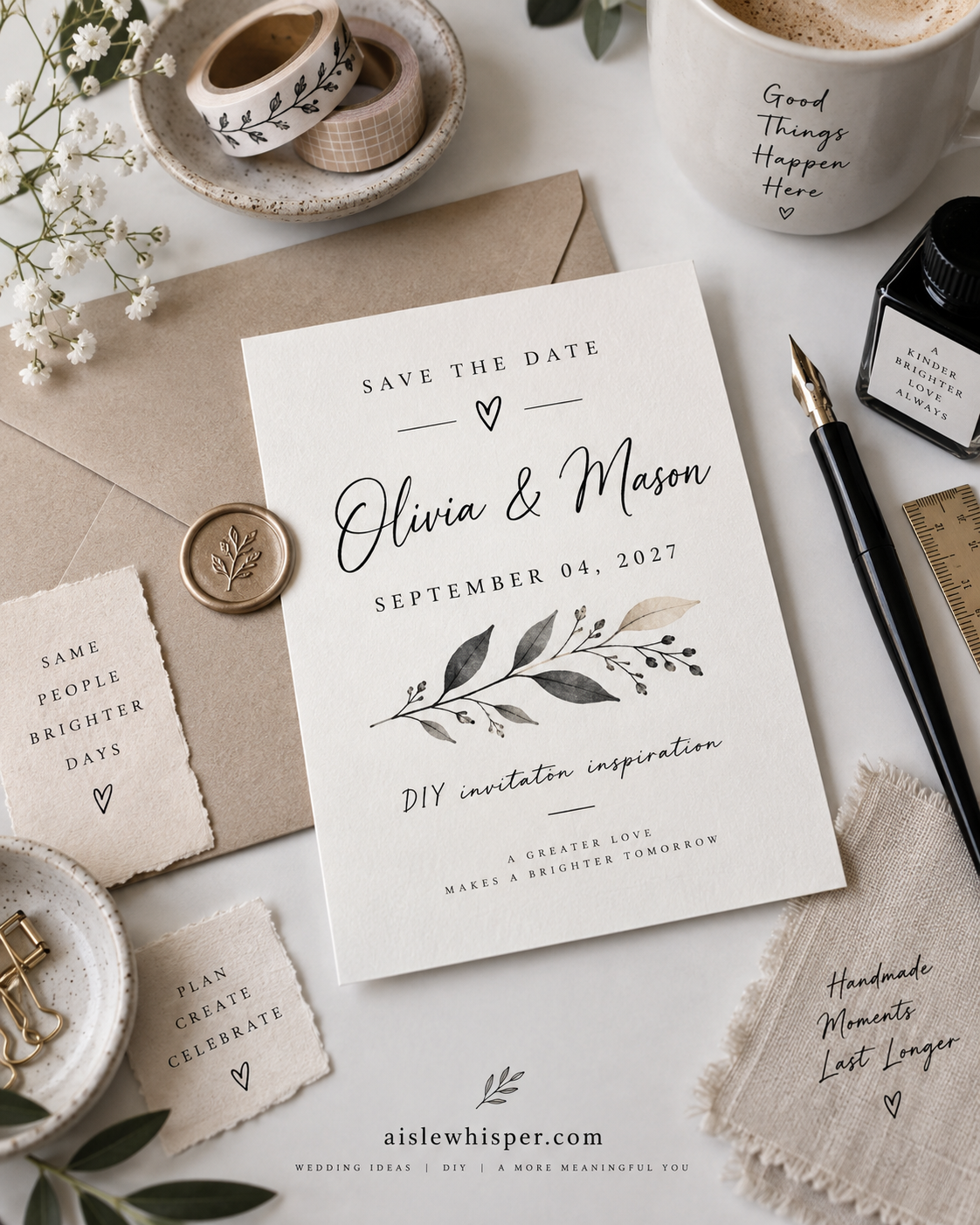 Minimalist DIY wedding invitation with calligraphy