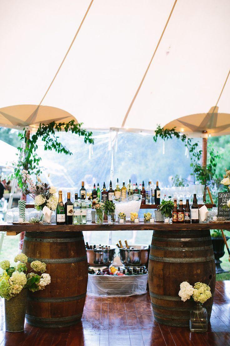 Wooden barrel wedding bar station