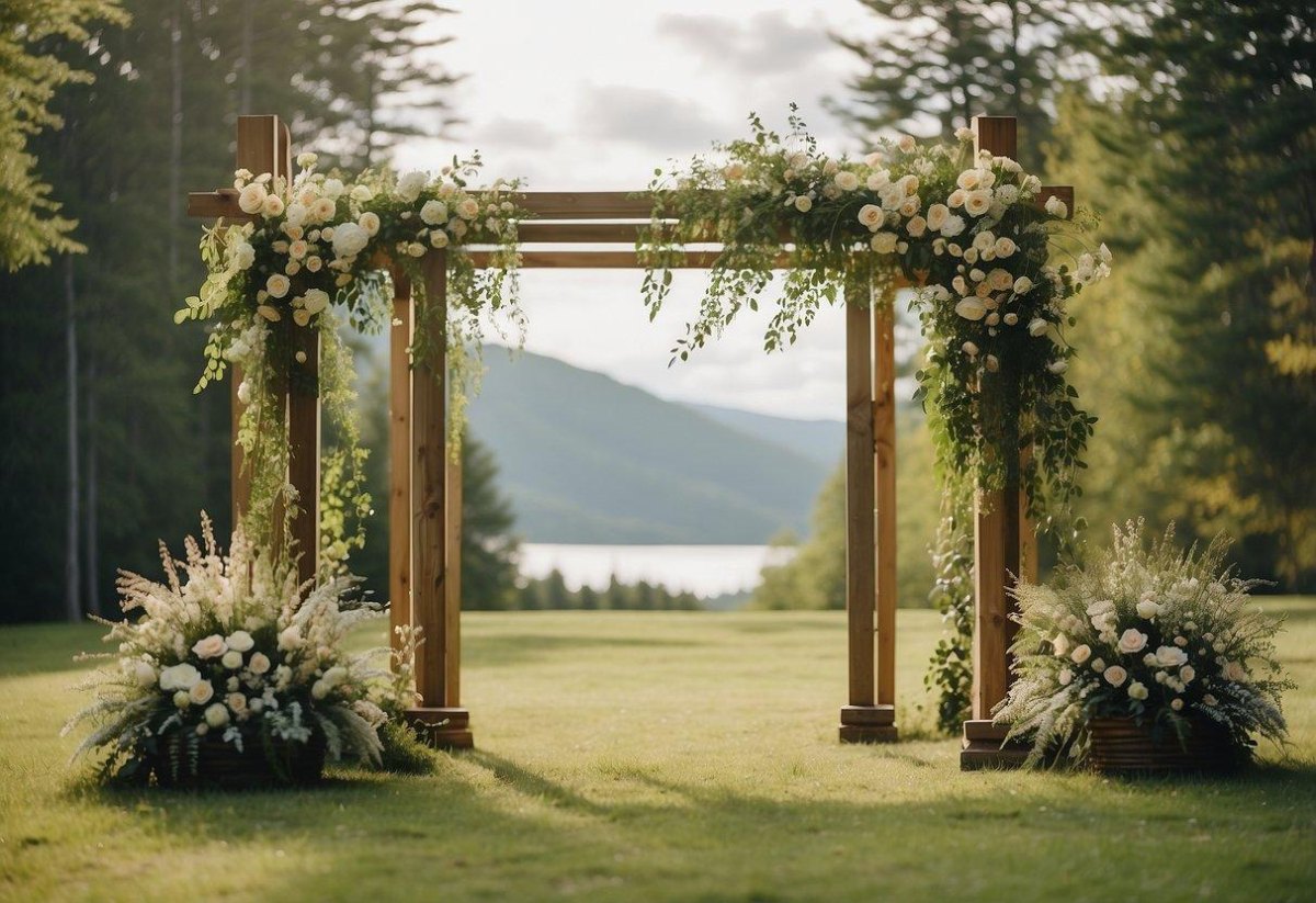 Wooden ceremony arch with flowers